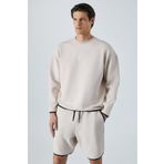 GRIMELANGE PLEMON Erkek Bisiklet Yaka Uzun Kol Baskı Detaylı Oversize Taş Rengi Sweatshirt