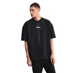 Grimelange Project Erkek Baskı Detaylı Oversize Fit %100 Organik Pamuk Örme Bisiklet Yaka Örme T-shirt, Siyah, S