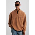 Grimelange Radıant Erkek %100 Organik Pamuk Nakış Detaylı Yarım Fermuarlı Dik Yakalı Kahverengi Sweatshirt