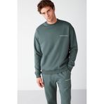 Grimelange Rairok Erkek İçi Polarlı Comfort Oversize Nakışlı Koyu Yeşil Sweatshirt, L