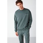 Grimelange Rairok Erkek İçi Polarlı Comfort Oversize Nakışlı Koyu Yeşil Sweatshirt, M