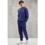 Grimelange Rairok Erkek İçi Polarlı Comfort Oversize Nakışlı Lacivert Sweatshirt, M