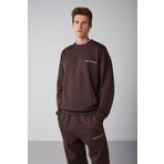 Grimelange Rairok Erkek İçi Polarlı Comfort Oversize Nakışlı Sweatshirt, Kahverengi, 2XL