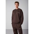 Grimelange Rairok Erkek İçi Polarlı Comfort Oversize Nakışlı Sweatshirt, Kahverengi, XL