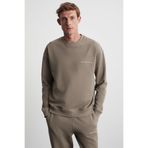 Grimelange Rairok Erkek İçi Polarlı Comfort Oversize Nakışlı Sweatshirt, Vizon, 2XL