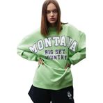 Grimelange Ramona Kadın Oversize Yumuşacık İçi Polarlı Organik Pamuklu Baskılı Yuvarlak Yakalı Yeşil Sweatshirt, M