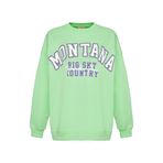 Grimelange Ramona Kadın Oversize Yumuşacık İçi Polarlı Organik Pamuklu Baskılı Yuvarlak Yakalı Yeşil Sweatshirt, XS