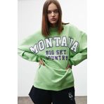GRIMELANGE Ramona Kadın Oversize Yumuşacık Içi Polarlı Organik Pamuklu Baskılı Yuvarlak Yakalı Yeşil Sweatshirt