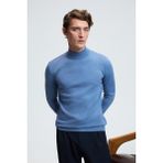 Grimelange REBEL Erkek Yarım Balıkçı Yaka Basic Slim Fit Triko Mavi Kazak - XL