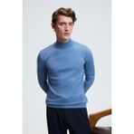 GRIMELANGE REBEL Erkek Yarım Balıkçı Yaka Basic Slim Fit Triko Mavi Kazak