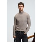 GRIMELANGE REBEL Erkek Yarım Balıkçı Yaka Basic Slim Fit Triko Vizon Kazak