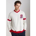Grimelange Reynon Erkek V Yakalı Aplikeli Organik Pamuklu İçi Polarlı Yumuşacık V Yaka Taş Rengi Sweatshirt, L