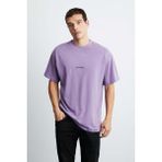 GRIMELANGE Rıver Erkek Oversize Fit Bol Kesim Nakış Işlemeli Basic Örme Mor T-shirt