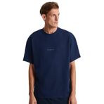 Grimelange River Erkek Oversize Fit Bol Kesim Nakış İşlemeli Basic Örme T-shirt, Lacivert, L
