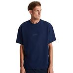 Grimelange River Erkek Oversize Fit Bol Kesim Nakış İşlemeli Basic Örme T-shirt, Lacivert, M