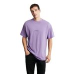 Grimelange River Erkek Oversize Fit Bol Kesim Nakış İşlemeli Basic Örme T-shirt, Mor, M