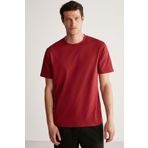 GRIMELANGE Rudy Erkek %100 Organik Pamuk Nefes Alan Iç Göstermeyen Bisiklet Yaka Basic Bordo T-shirt