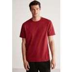 Grimelange Rudy Erkek%100 Organik Pamuk Nefes Alan İç Göstermeyen Bisiklet Yaka Basic T-shirt, Bordo, S