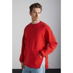 Grimelange Santıagos Erkek Kangruru Cepli Fermuar Detaylı Arkası Yazı Baskılı Kırmızı Sweatshirt - 2XL