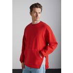 Grimelange Santiagos Erkek Kangruru Cepli Fermuar Detaylı Arkası Yazı Baskılı Kırmızı Sweatshirt, XL