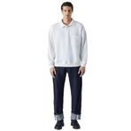 GRIMELANGE Sımplyfy Erkek Polo Yaka Uzun Kollu Oversize Düğmeli Beyaz Sweatshirt
