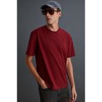 Grimelange Solo Erkek%100 Organik Pamuklu Kalın Dokulu Comfort Fit Bisiklet Yakalı T-shirt, Bordo, S