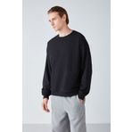 GRIMELANGE Stephan Erkek Yumuşacık Kışlık Kumaşlı 3 Iplik Organik Pamuk Örme Oversize Siyah Sweatshirt