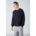 Grimelange Stephan Erkek Yumuşacık Kışlık Kumaşlı 3 İplik Organik Pamuk Örme Oversize Sweatshirt, Siyah, 2XL