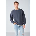 GRIMELANGE Stephan Erkek Yumuşacık Kumaşlı Organik Pamuklu Oversize Fit Yuvarlak Yakalı Antrasit Sweatshirt
