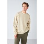 GRIMELANGE Stephan Erkek Yumuşacık Kumaşlı Organik Pamuklu Oversize Fit Yuvarlak Yakalı Bej Sweatshirt