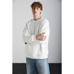 GRIMELANGE Stephan Erkek Yumuşacık Kumaşlı organik Pamuklu Oversize Fit Yuvarlak Yakalı Ekru Sweatshirt