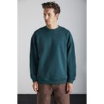 Grimelange Stephan Erkek Yumuşacık Kumaşlı organik Pamuklu Oversize Fit Yuvarlak Yakalı Koyu Yeşil Sweatshirt - Koyu - Yeşil - 2XL