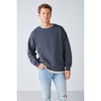 Grimelange Stephan Erkek Yumuşacık Kumaşlı Organik Pamuklu Oversize Fit Yuvarlak Yakalı Sweatshirt, Antrasit, XL