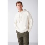 GRIMELANGE Steve Erkek Yumusaçık Kumaşlı Kordonlu Oversize Kapüşonlu Kanguru Cepli Ekru Sweatshirt