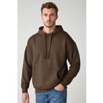 Grimelange Steve Erkek Yumusaçık Kumaşlı Kordonlu Oversize Kapüşonlu Kanguru Cepli Kahverengi Sweatshirt