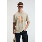 GRIMELANGE SWEET Erkek %100 Pamuk Oversize Fit Baskılı Kısa Kollu Yuvarlak Yakalı Taş Rengi T-Shirt