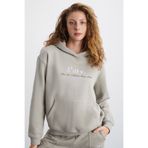 GRIMELANGE Taına Kadın Nakış Detaylı Organik Pamuk Şehir Temalı Regular Kapüşonlu Bej Sweatshirt