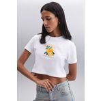 GRIMELANGE TANITH 100% Pamuk Kadın Crop Beyaz T-Shirt
