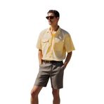 Grimelange TERO Erkek%100 Pamuk Apaj Yaka Kısa Kollu Flamlı Oxford Comfort Fit Hawaii Sarı Gömlek Sarı M
