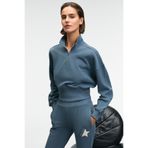 GRIMELANGE THALIA Kadın Arka Baskılı Ve Patch Detaylı Fermuarlı Dik Yakalı Petrol Mavisi Sweatshirt