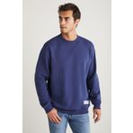 Grimelange Travis Erkek Organik Kumaşlı Yumuşacık Regular Fit Yuvarlak Yakalı Lacivert Sweatshirt, XL
