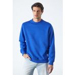 Grimelange Travis Erkek Yumuşacık Kumaşlı Regular Fit Yuvarlak Yakalı Saks Mavi Sweatshirt, M