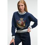 GRIMELANGE VALLUNE Kadın Kontrast Triko Etek Ucu Manşet Ve Yakalı Nakış Crop Lacivert Sweatshirt
