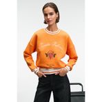 GRIMELANGE VALLUNE Kadın Kontrast Triko Etek Ucu Manşet Ve Yakalı Nakış Crop Turuncu Sweatshirt