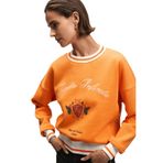 GRIMELANGE VALLUNE Kadın Kontrast Triko Etek Ucu Manşet Ve Yakalı Nakış Crop Turuncu Sweatshirt