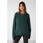 Grimelange Vaneltına Kadın Içi Polarlı 3 Iplik Organik Pamuk Oversize Basic Bisiklet Yaka Koyu Yeşil Sweatshirt - XL