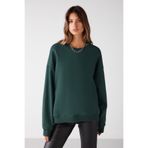 GRIMELANGE Vaneltına Kadın Içi Polarlı 3 Iplik Organik Pamuk Oversize Basic Bisiklet Yaka Koyu Yeşil Sweatshirt