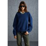 GRIMELANGE Vaneltına Kadın Içi Polarlı 3 Iplik Organik Pamuk Oversize Basic Bisiklet Yaka Lacivert Sweatshirt
