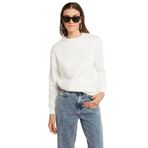 Grimelange Vaneltina Kadın İçi Polarlı 3 İplik Organik Pamuk Oversize Basic Bisiklet Yaka Sweatshirt, Beyaz, S