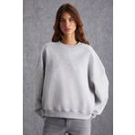 Grimelange Vaneltina Kadın İçi Polarlı 3 İplik Organik Pamuk Oversize Basic Bisiklet Yaka Sweatshirt, Grimelanj, L